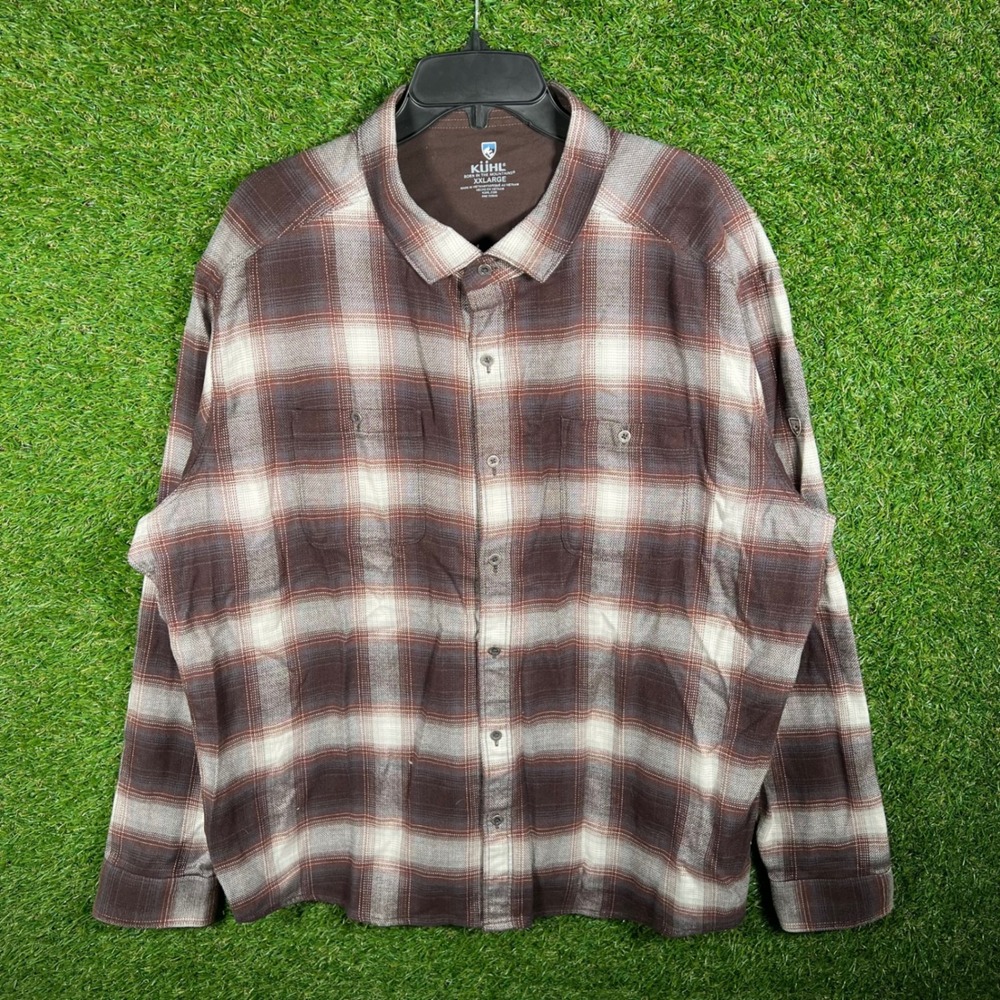 Kuhl Mens XXL Brown Plaid Flannel Long Sleeve Button Down Shirt